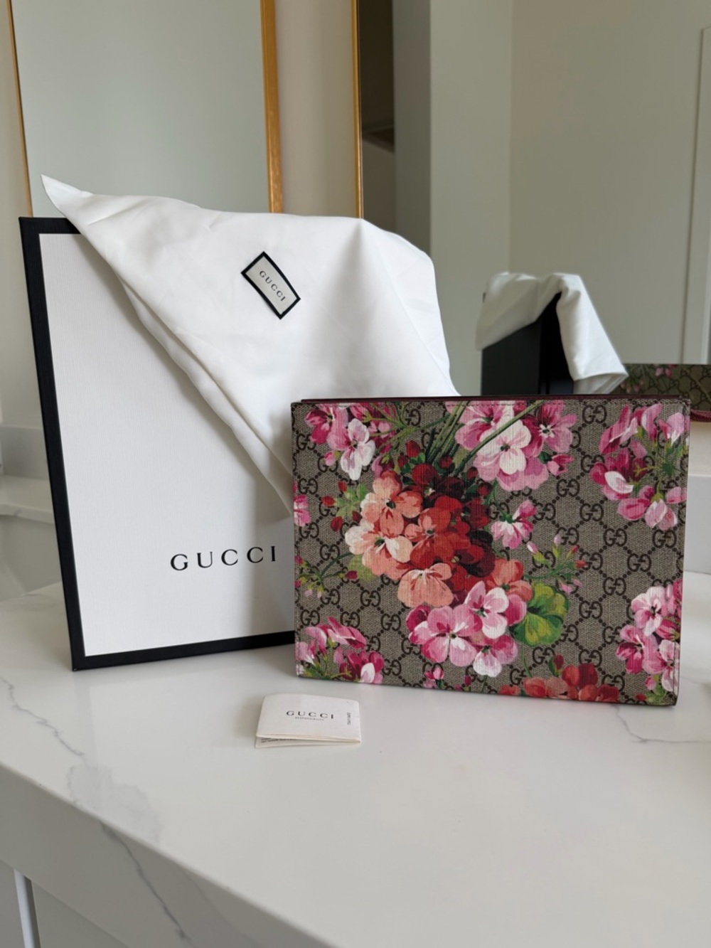Gucci Pink Floral GG Supreme Clutch